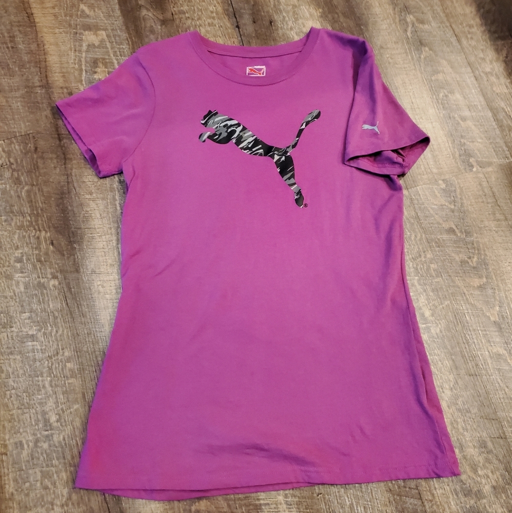 EUC Puma Cat Logo Fushcia Pink/Purple Tee Large